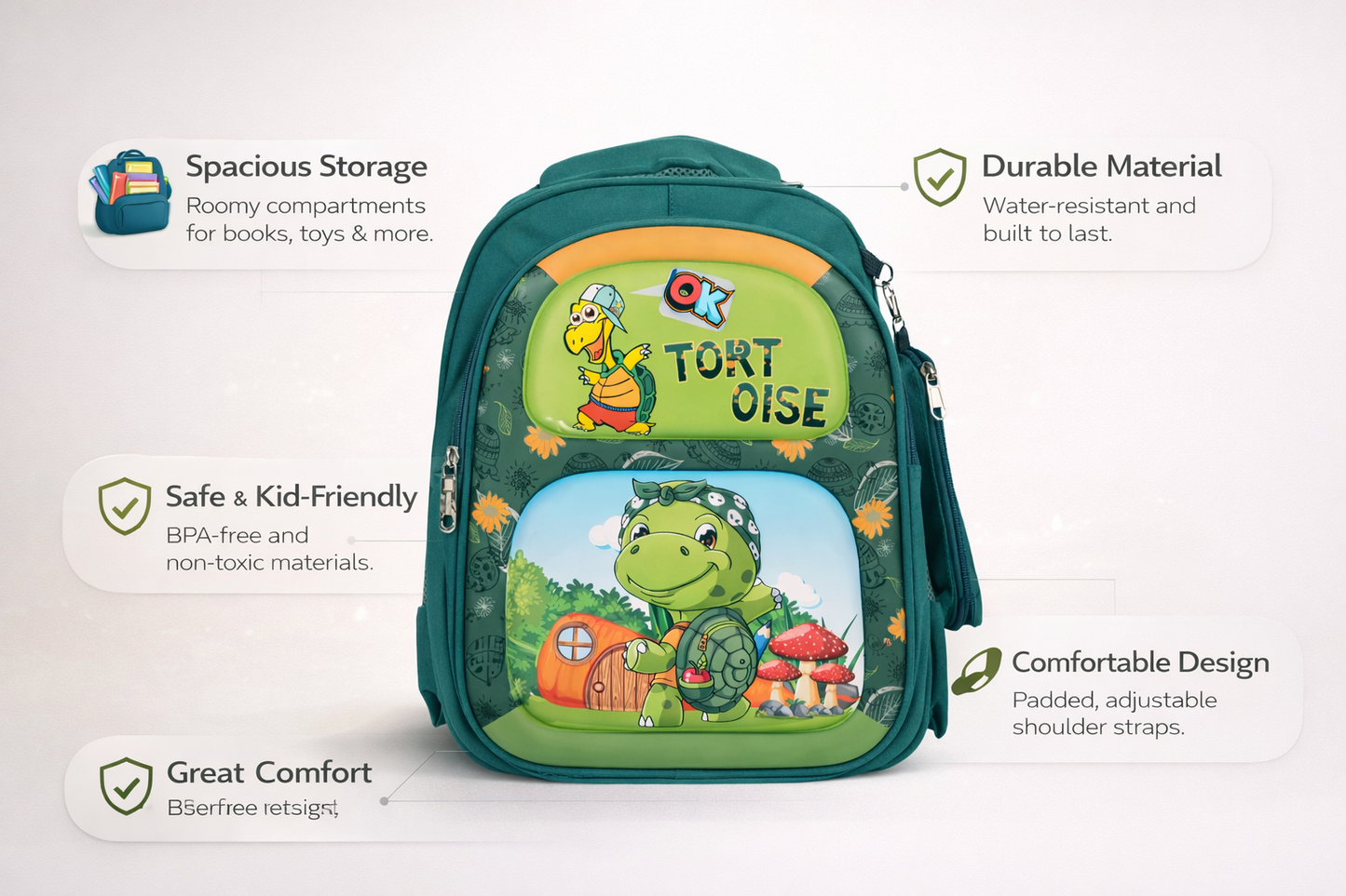 Tortoise Green Color School Bag For Kids