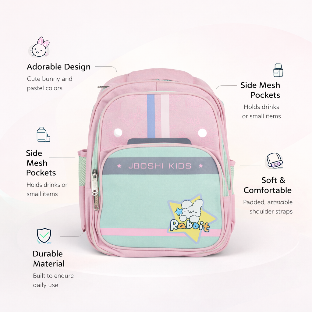 Pink Rabbit School Bag For Kids