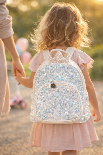 Unicorn Crown Sequin School Backpack for Kids | Glittery Lightweight Bag for Girls