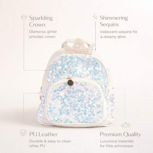 Unicorn Crown Sequin School Backpack for Kids | Glittery Lightweight Bag for Girls