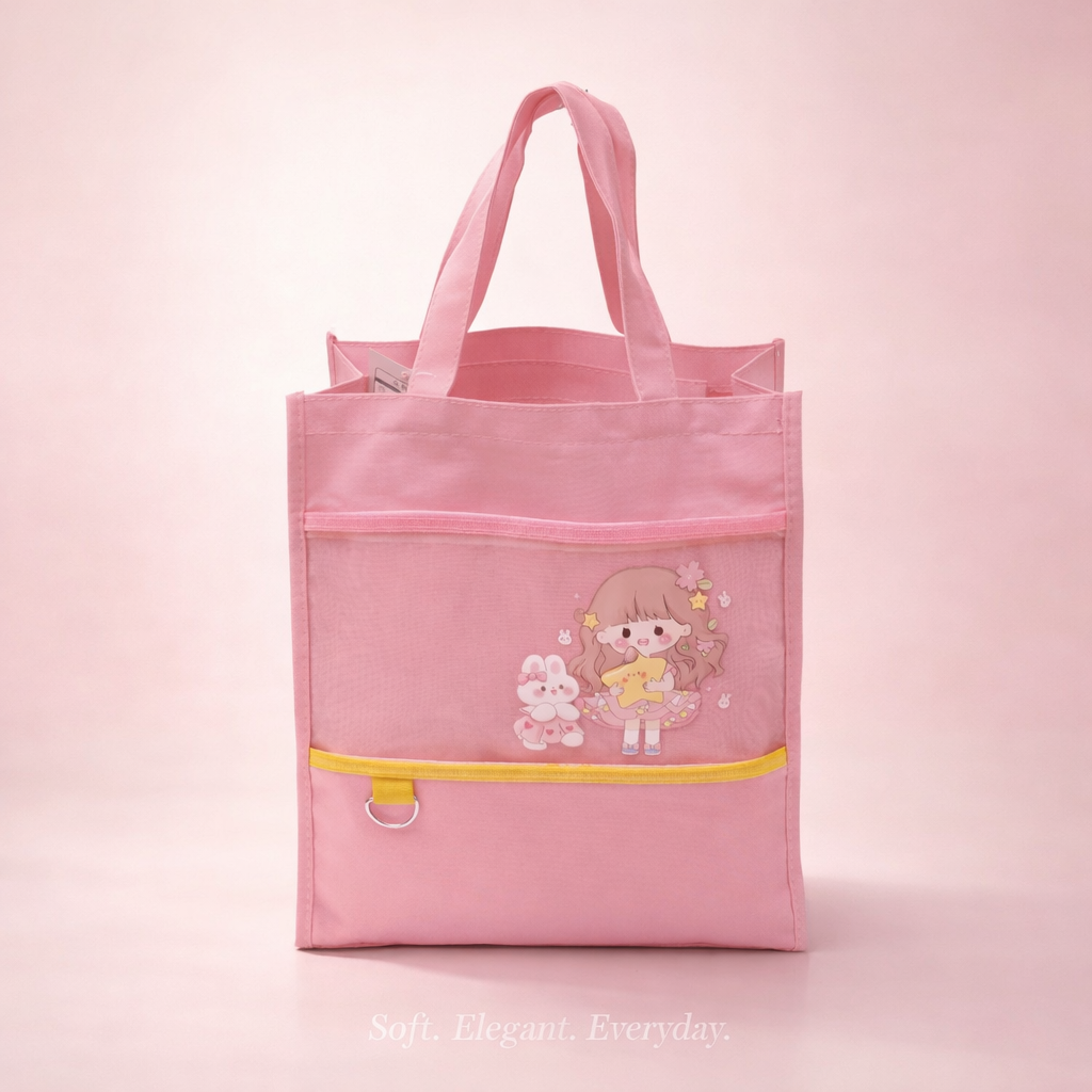 Cute Doll with Rabbit Printed Tote Bag