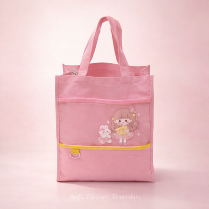 Cute Doll with Rabbit Printed Tote Bag