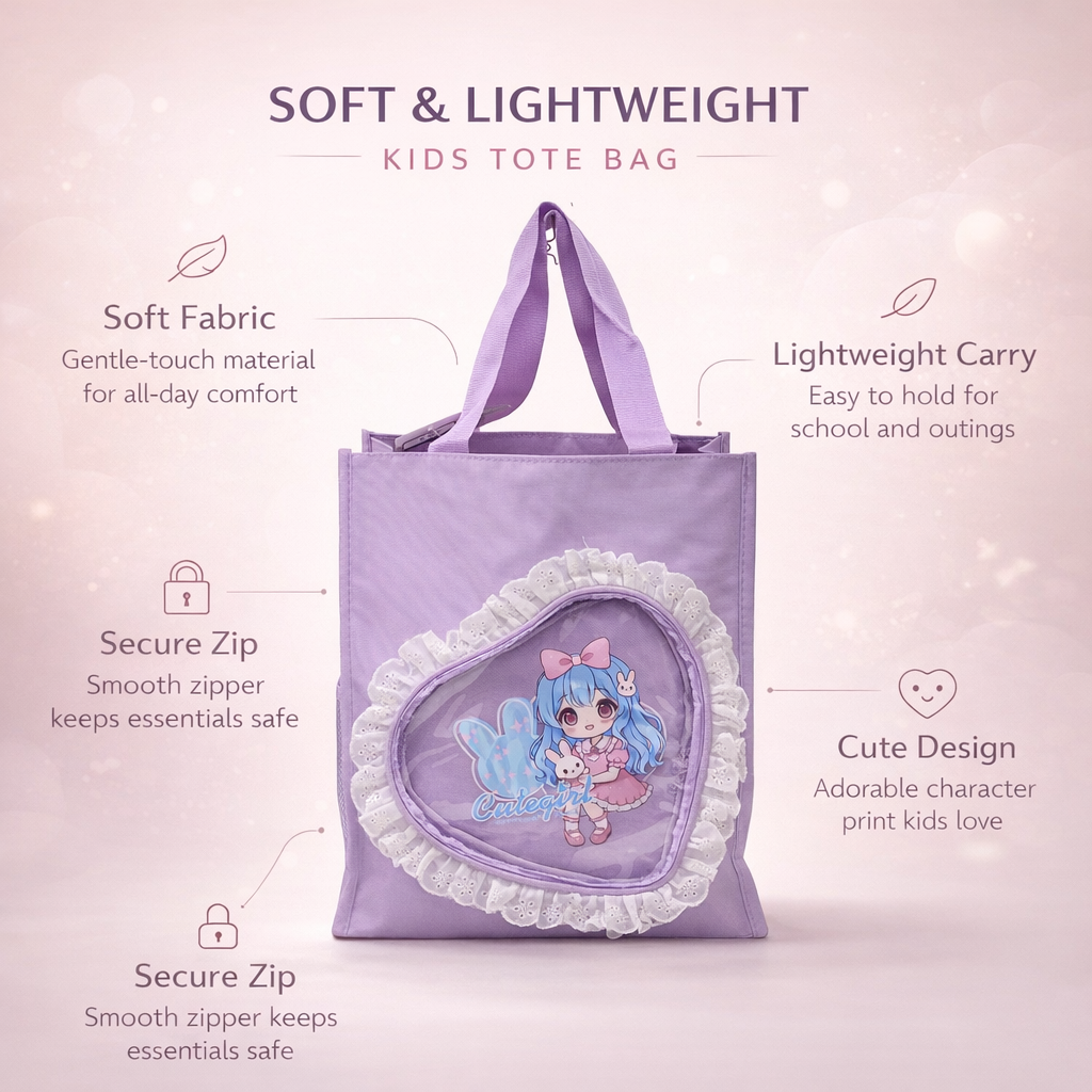 Purple heart shape fur at top tote bag