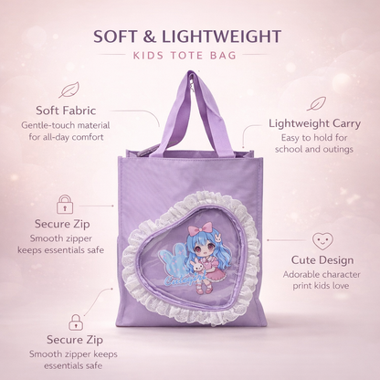Purple heart shape fur at top tote bag