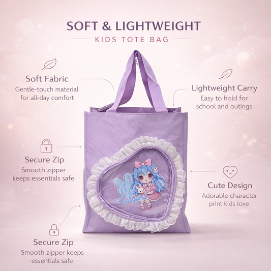Purple heart shape fur at top tote bag