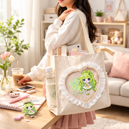 White heart fur at top tote bag for daily use