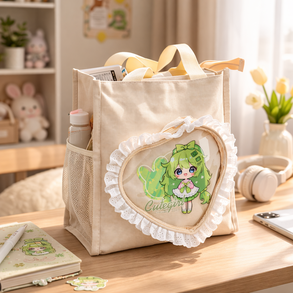 White heart fur at top tote bag for daily use