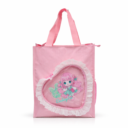 Pink heart with fur tote bag