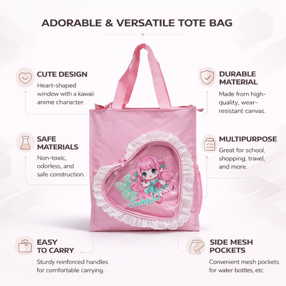 Pink heart with fur tote bag