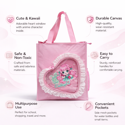 Pink heart with fur tote bag