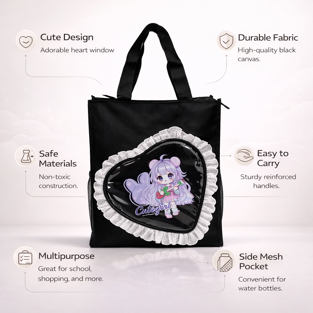 Black heart with fur tote bag