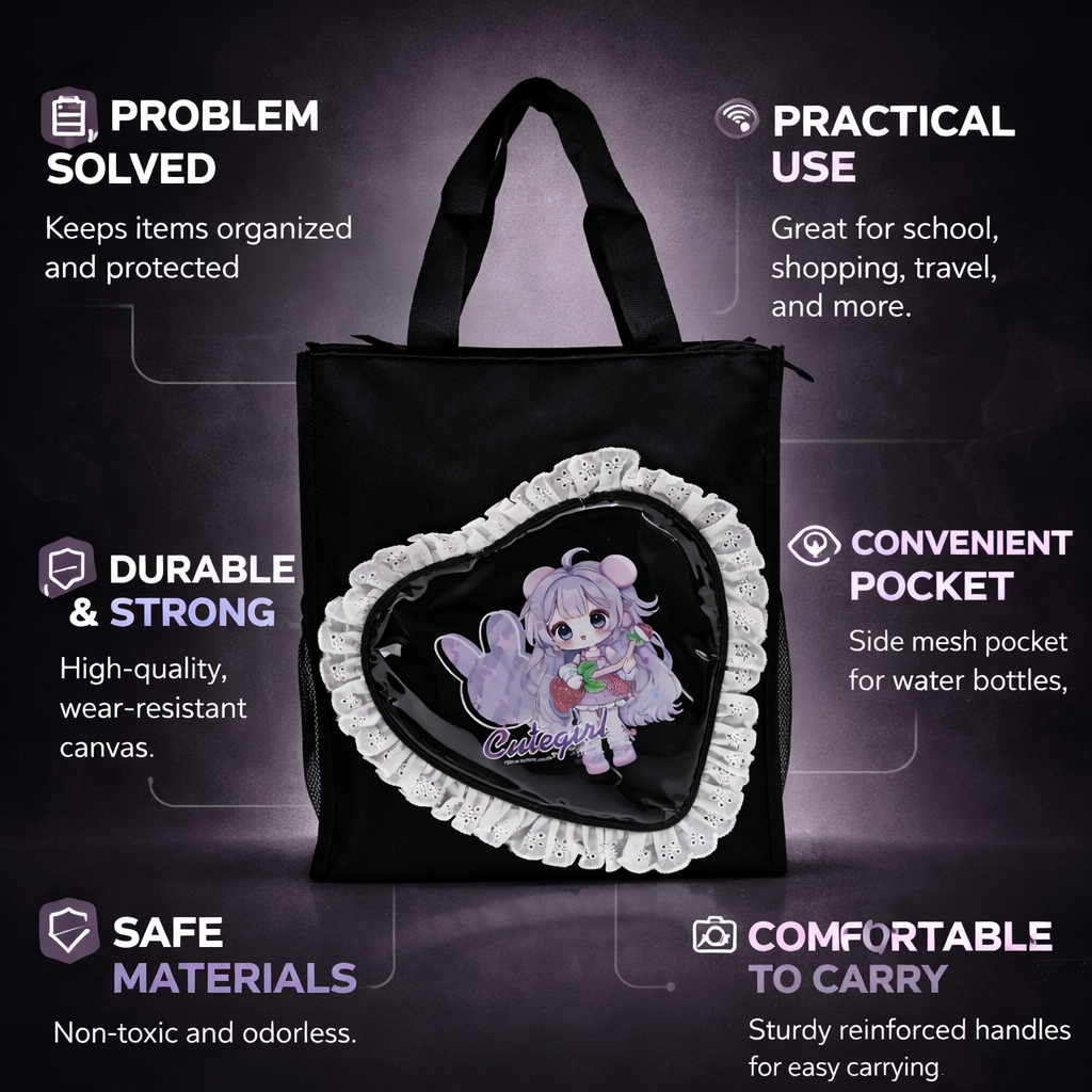 Black heart with fur tote bag