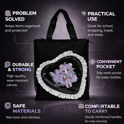 Black heart with fur tote bag