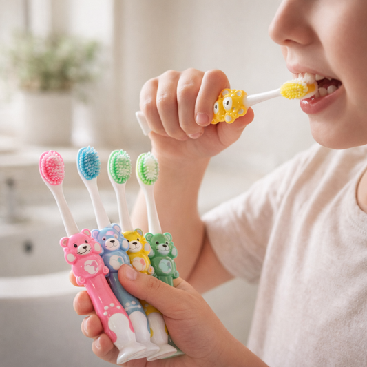 Multicolor Toothbrush With Teddy Toy For Kids ( Pack of 4 )