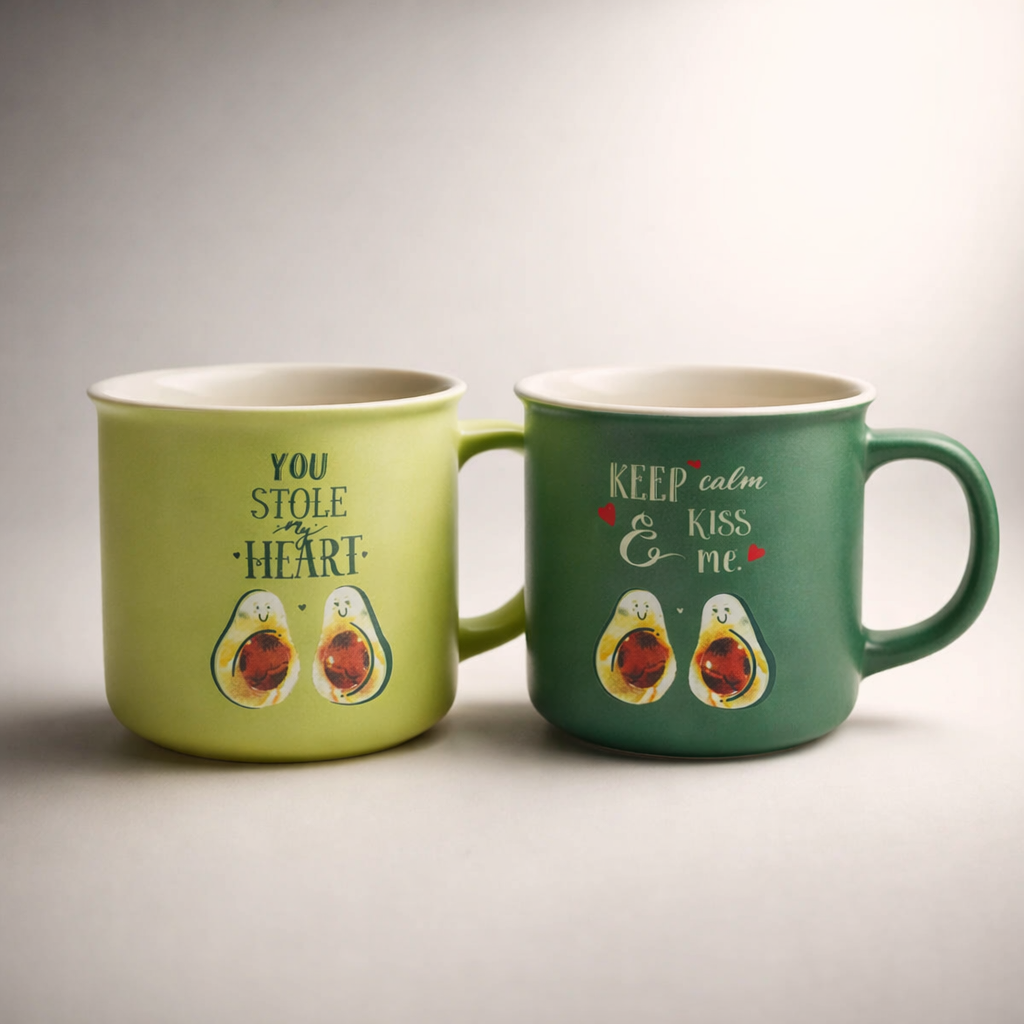 Couple avocado bone india coffee cup