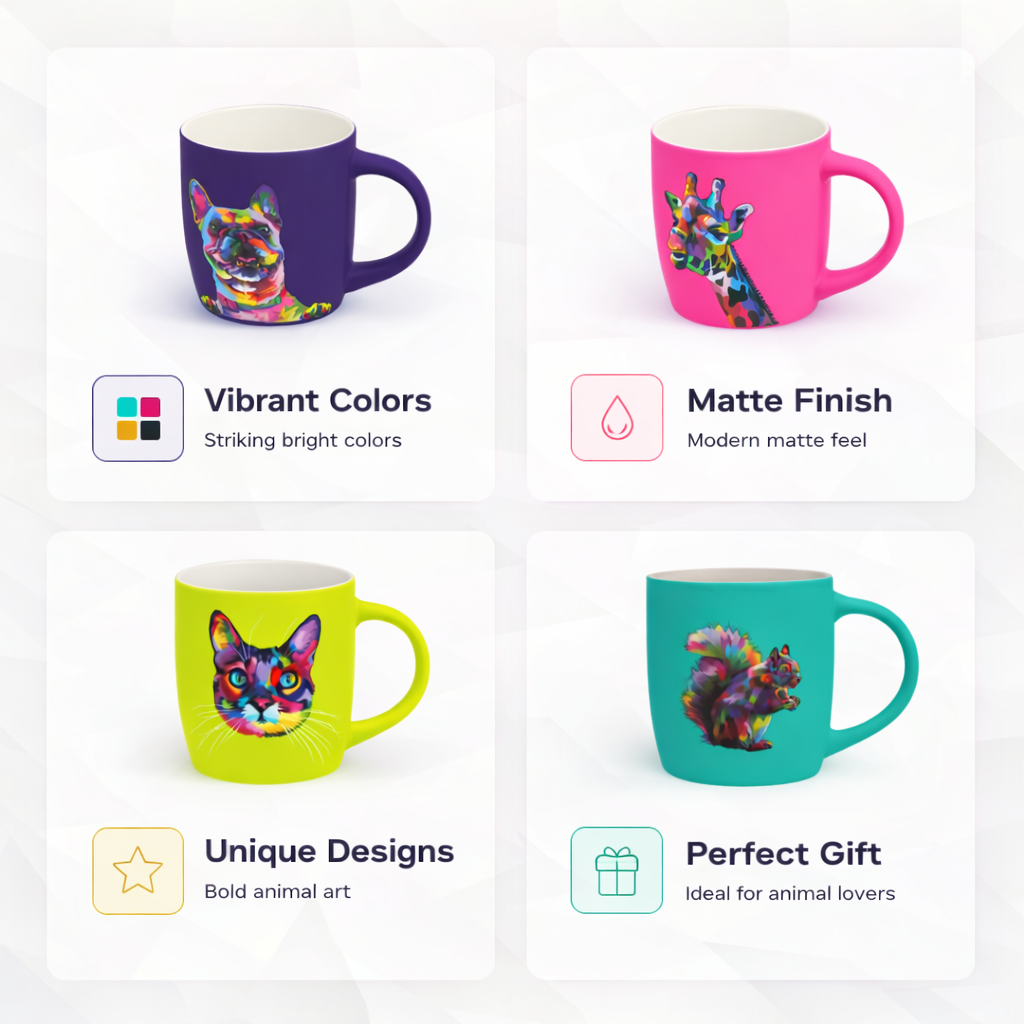 Vibrant Color Mugs With Cute Animation