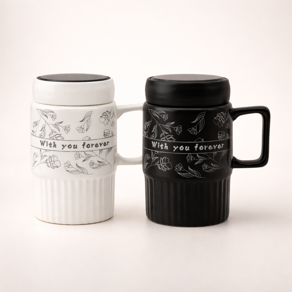 "With You Forever" Premium Ceramic Coffee Mug with Mirror Lid