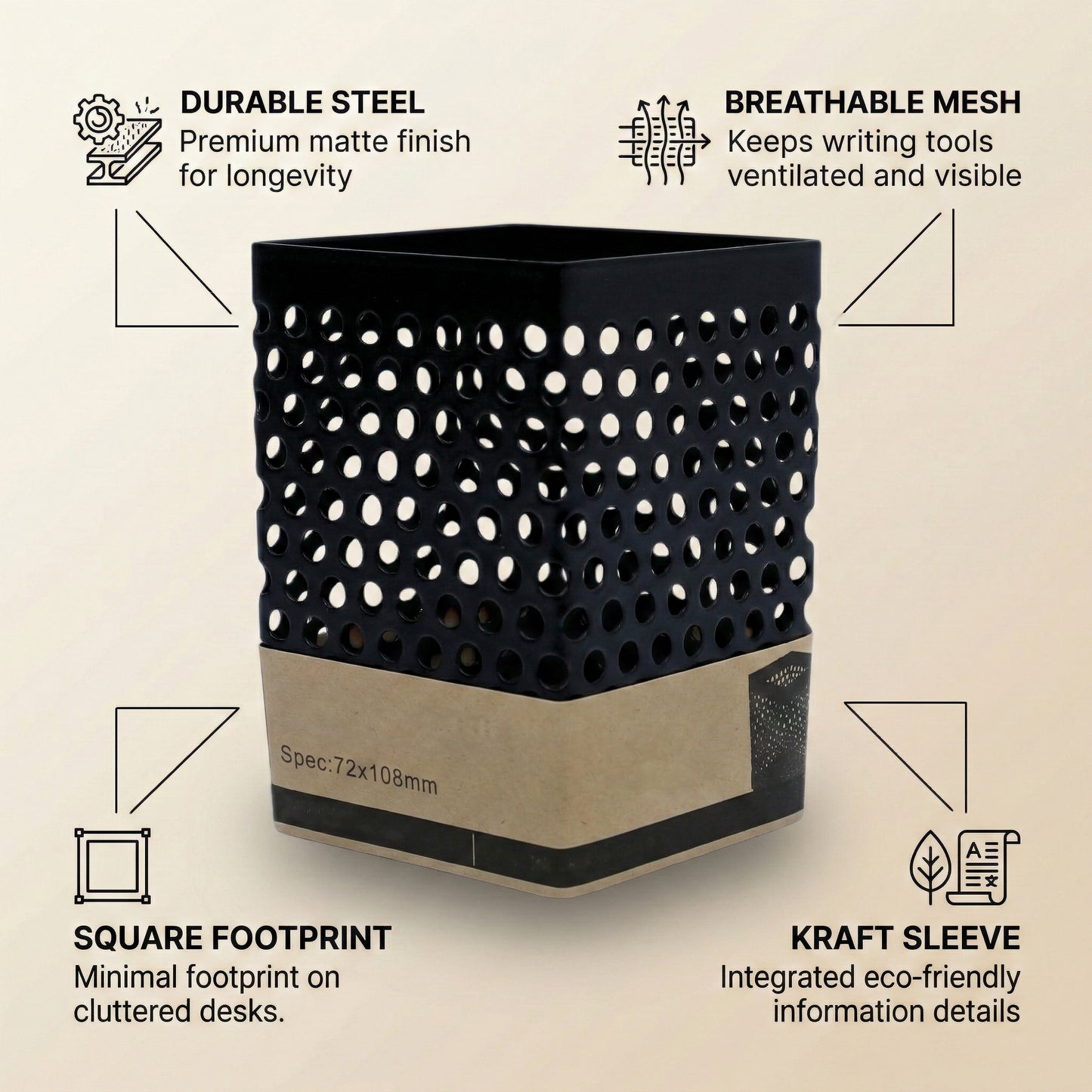 perforated black metal desk organizer