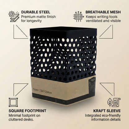 perforated black metal desk organizer