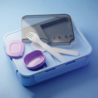 Pastel lunch box with spoon and transparency
