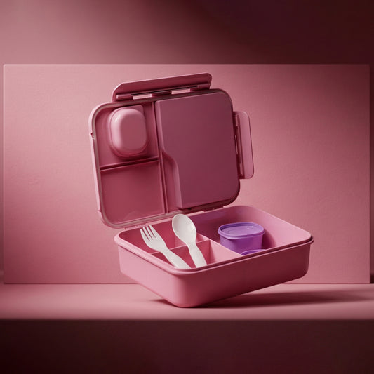 Pastel lunch box with spoon and transparency