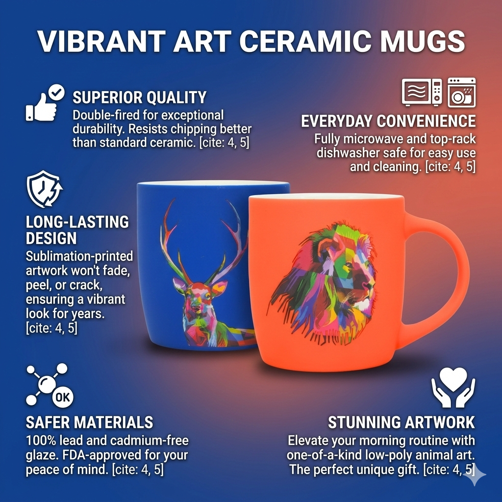 Modern Animal Tribe Series: Blue Stag Mug for Coffee & Tea