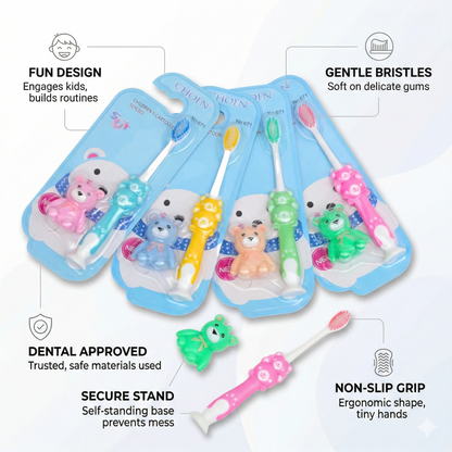 Multicolor Toothbrush With Teddy Toy For Kids ( Pack of 4 )