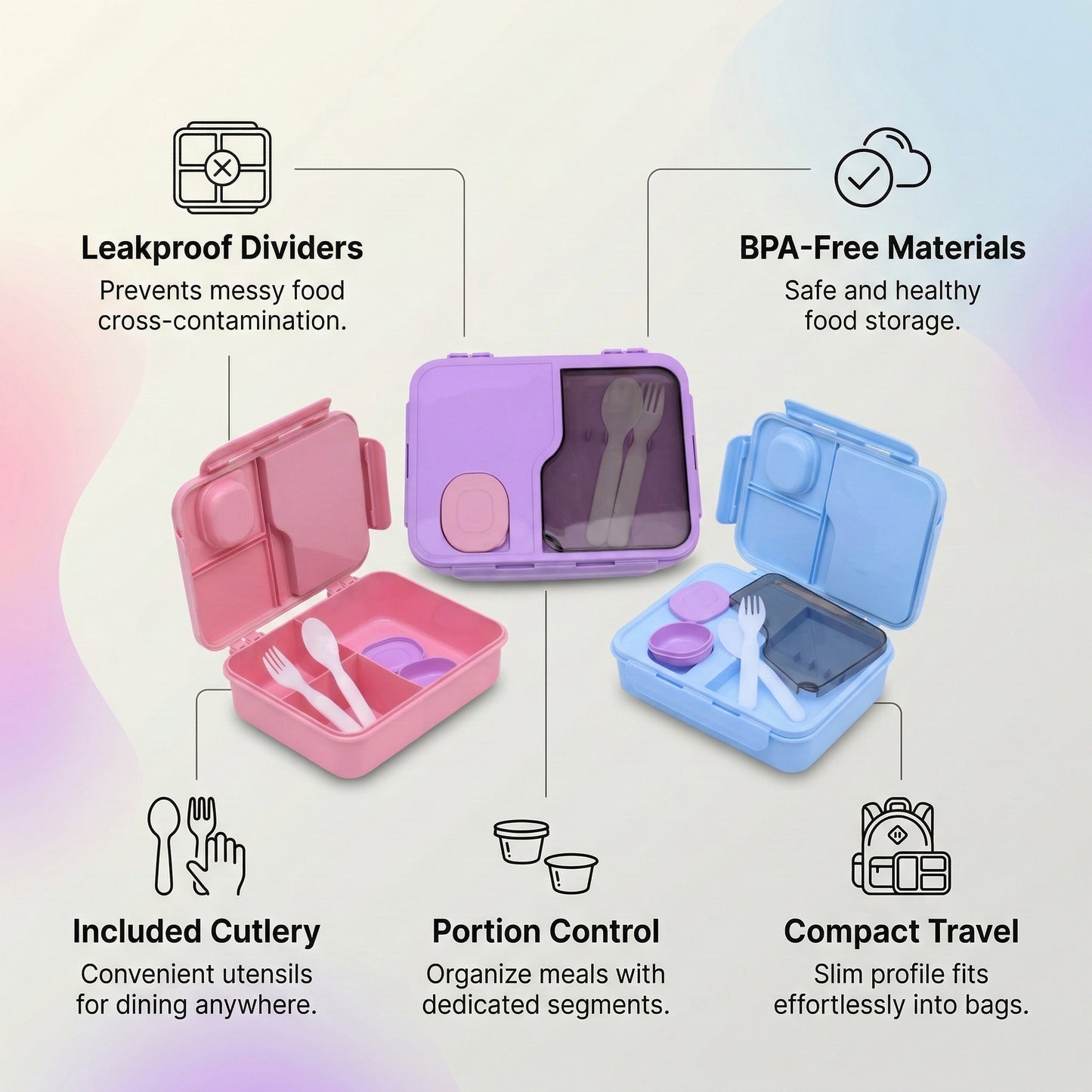 Pastel lunch box with spoon and transparency