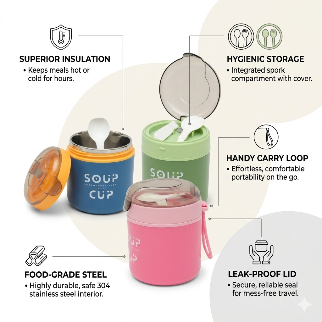 Insulated soup cup stainless steel soup cup with spoon