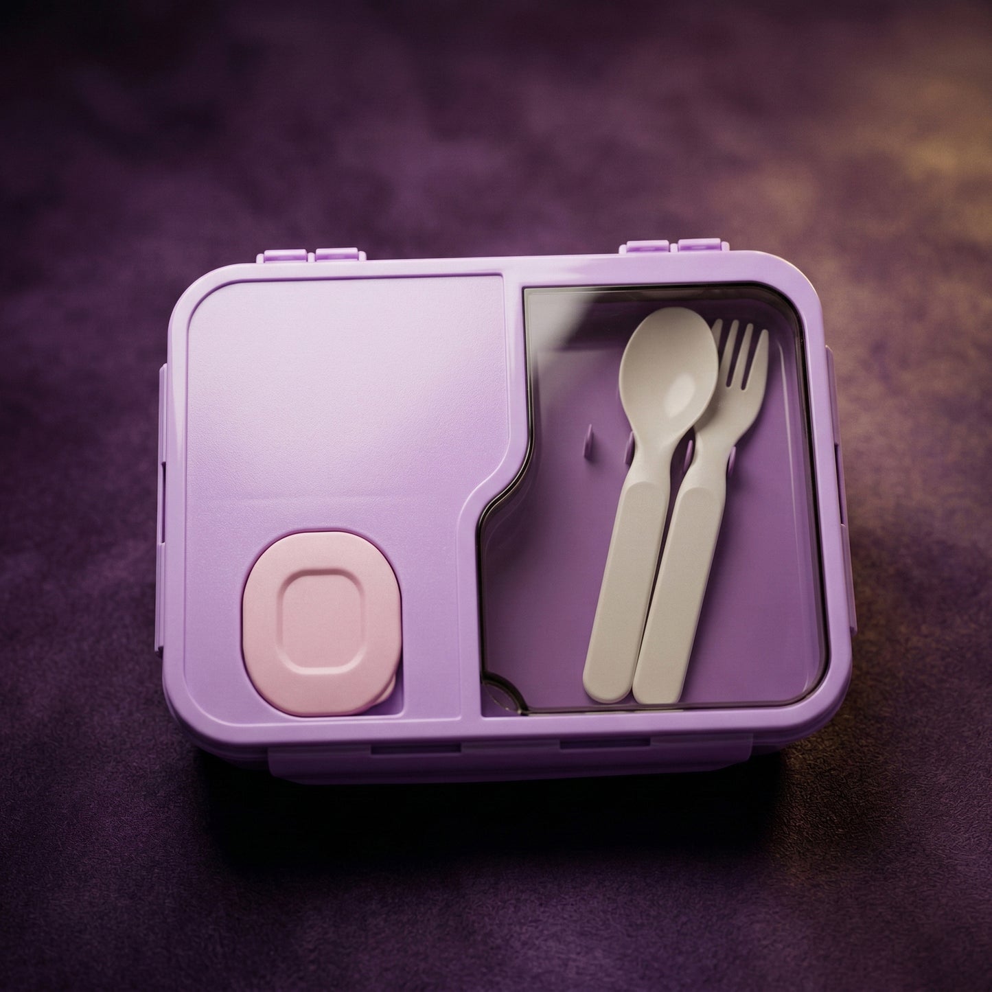 Pastel lunch box with spoon and transparency