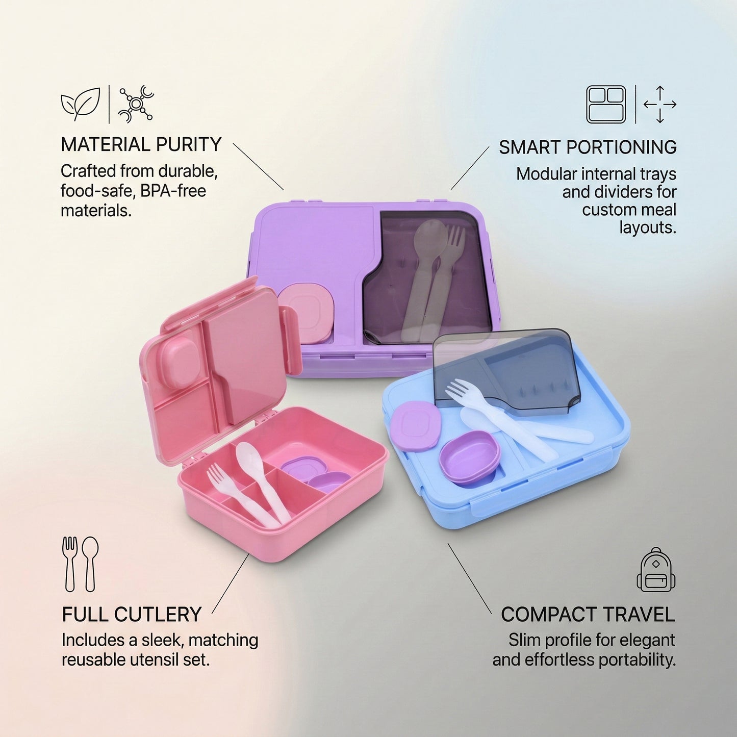 Pastel lunch box with spoon and transparency