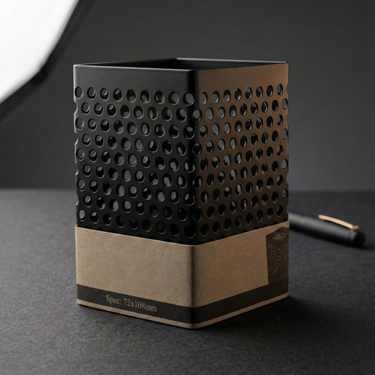 perforated black metal desk organizer