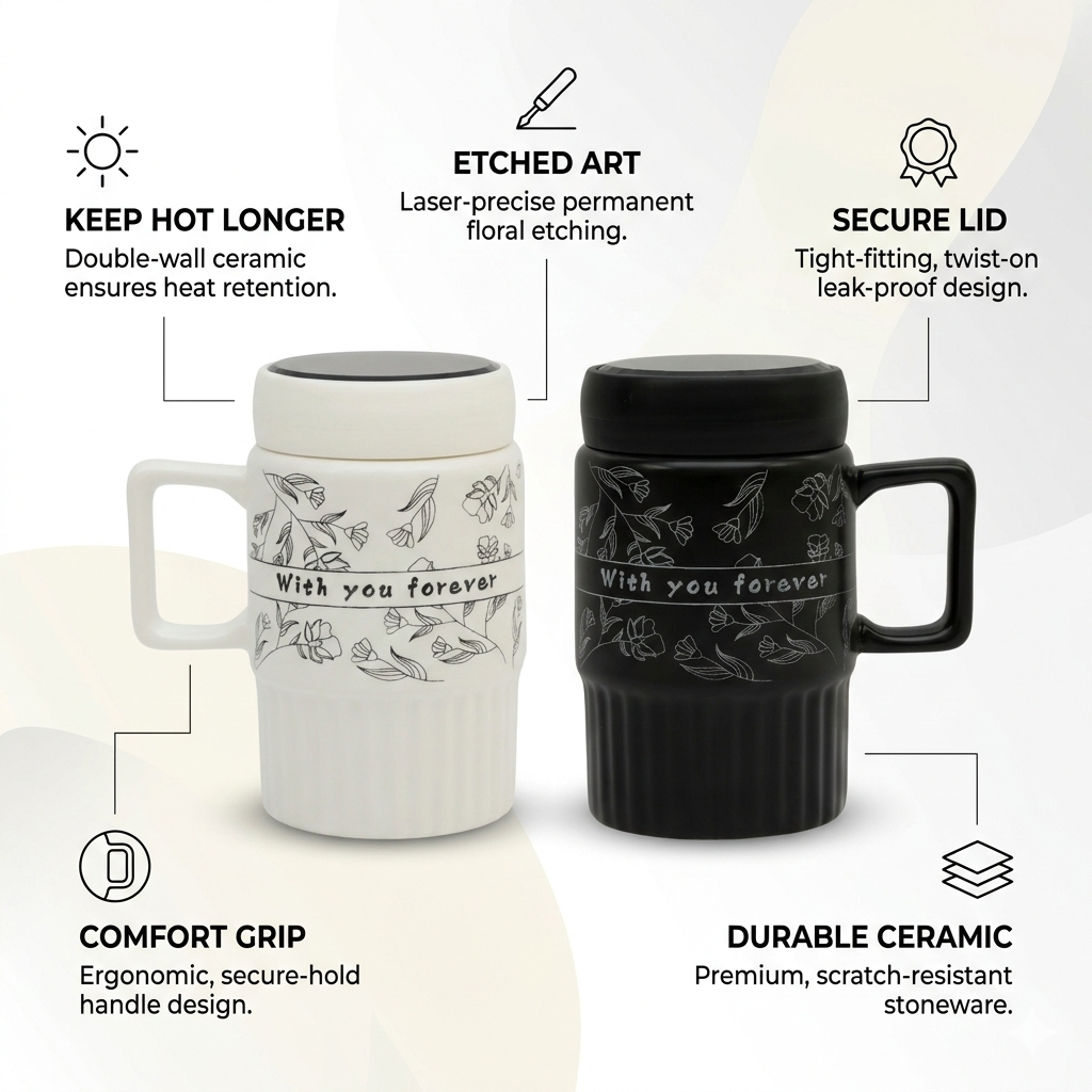 "With You Forever" Premium Ceramic Coffee Mug with Mirror Lid