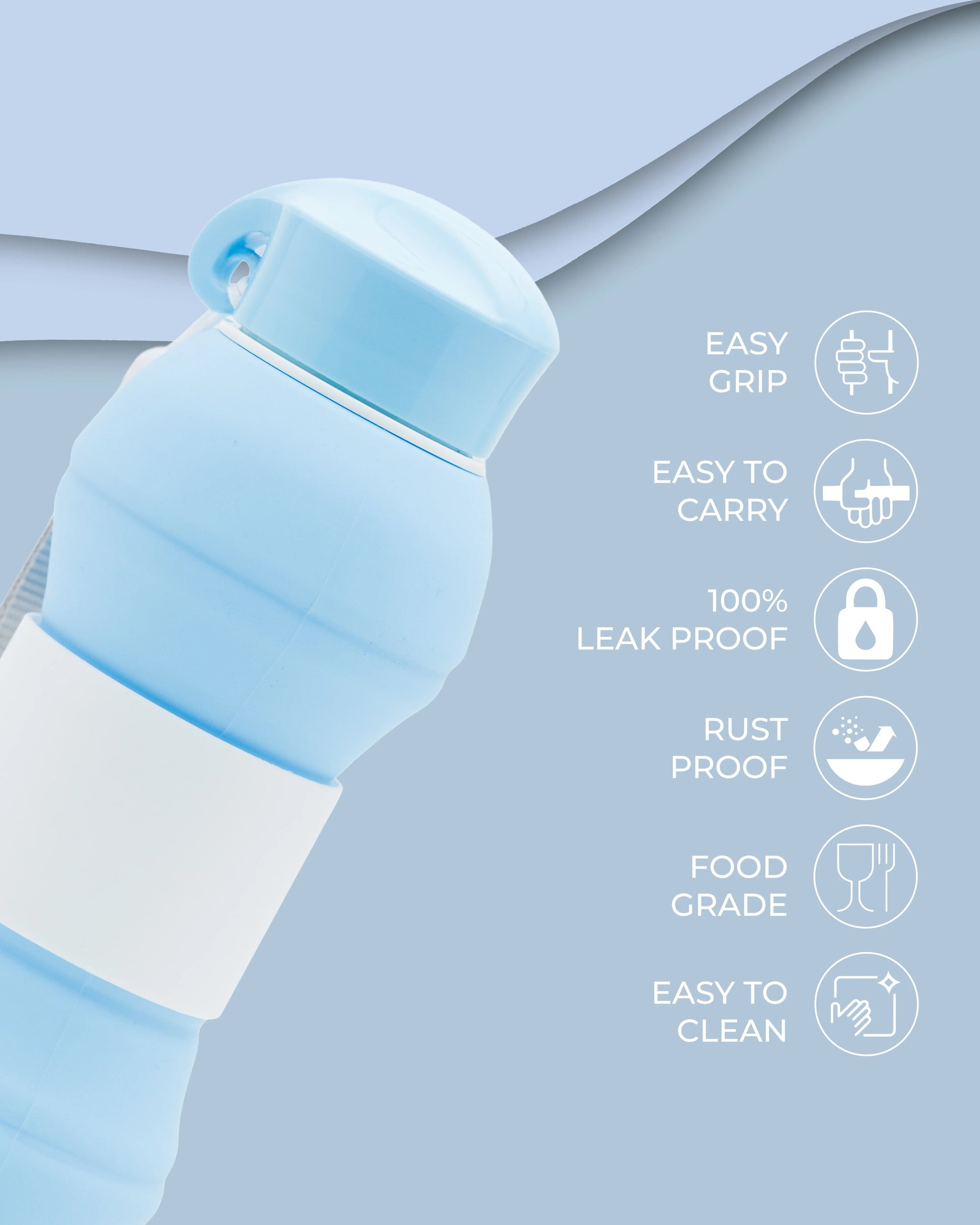 Collapsible Silicone Water Bottle Sky Blue – 550ml – TUFULA
