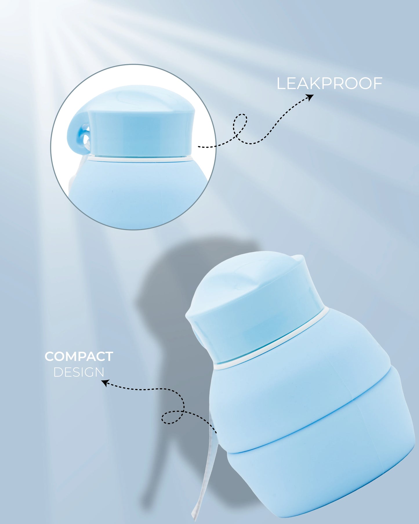 Collapsible Silicone Water Bottle Sky Blue – 550ml – TUFULA