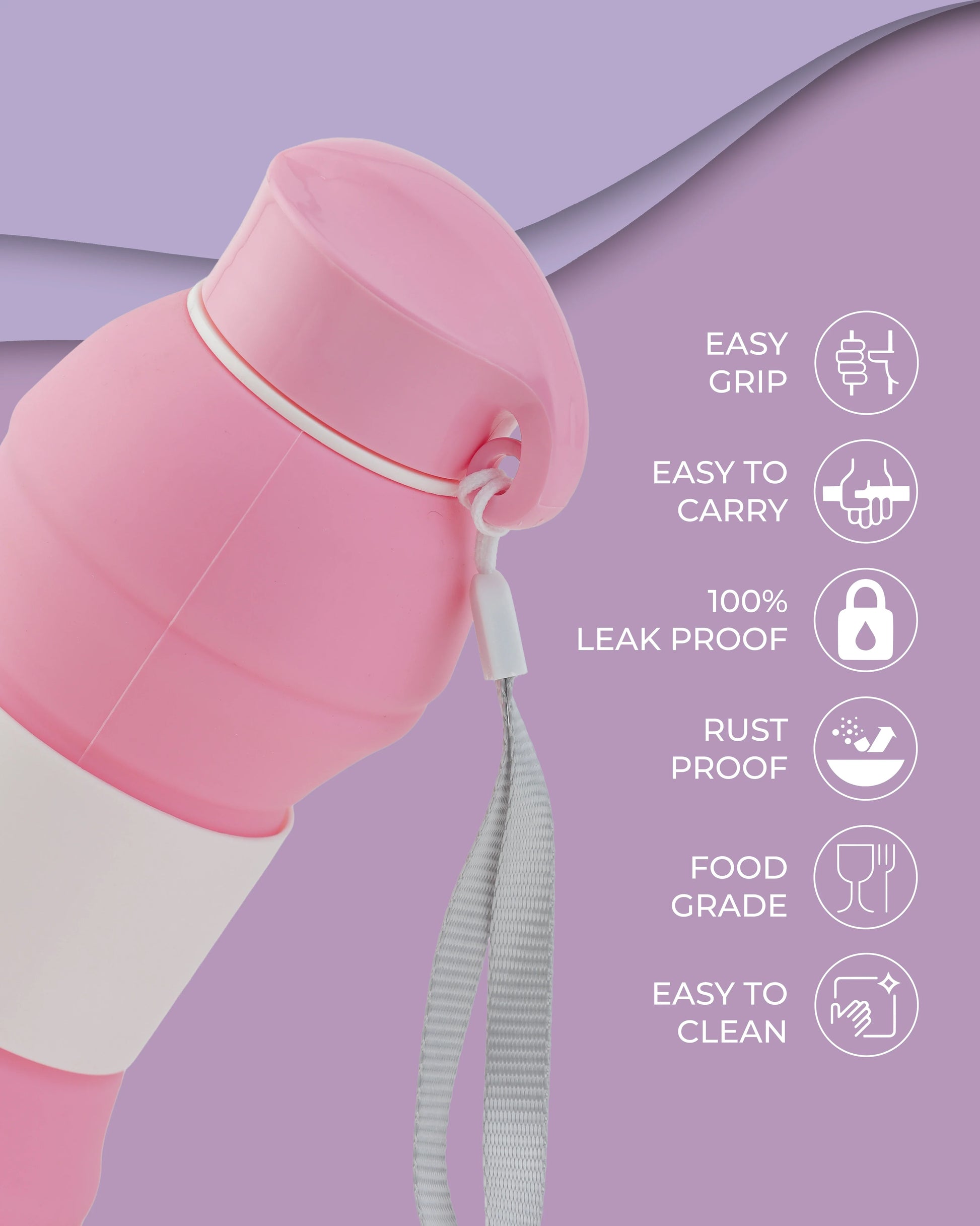 Collapsible Silicone Water Bottle Pink – 550ml – TUFULA