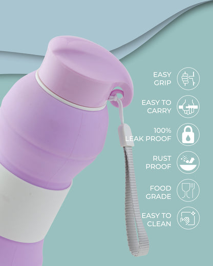 Collapsible Silicone Water Bottle Purple – 550ml – TUFULA
