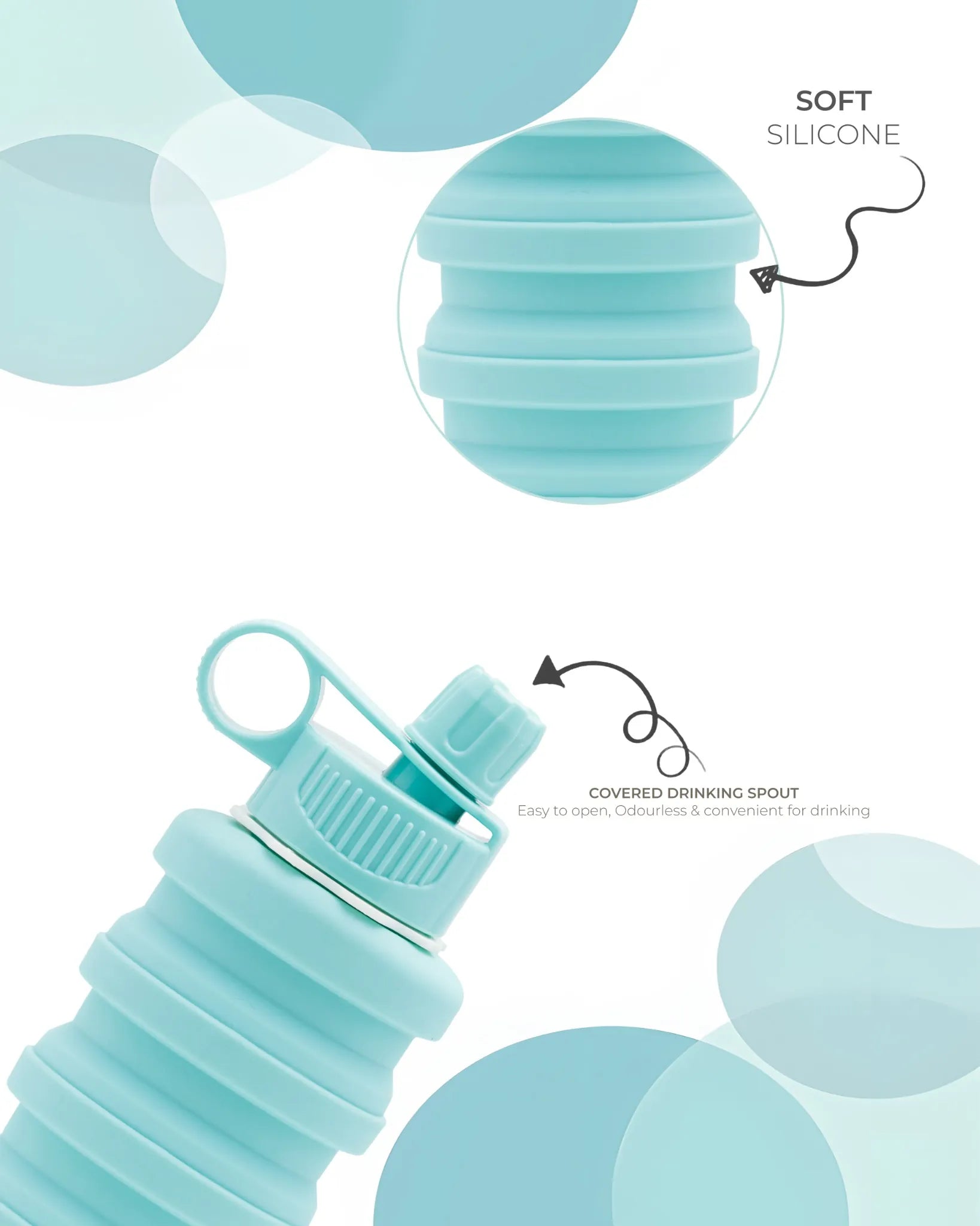 Expandable Silicone Travel Bottle Teal  – 500ML – TUFULA