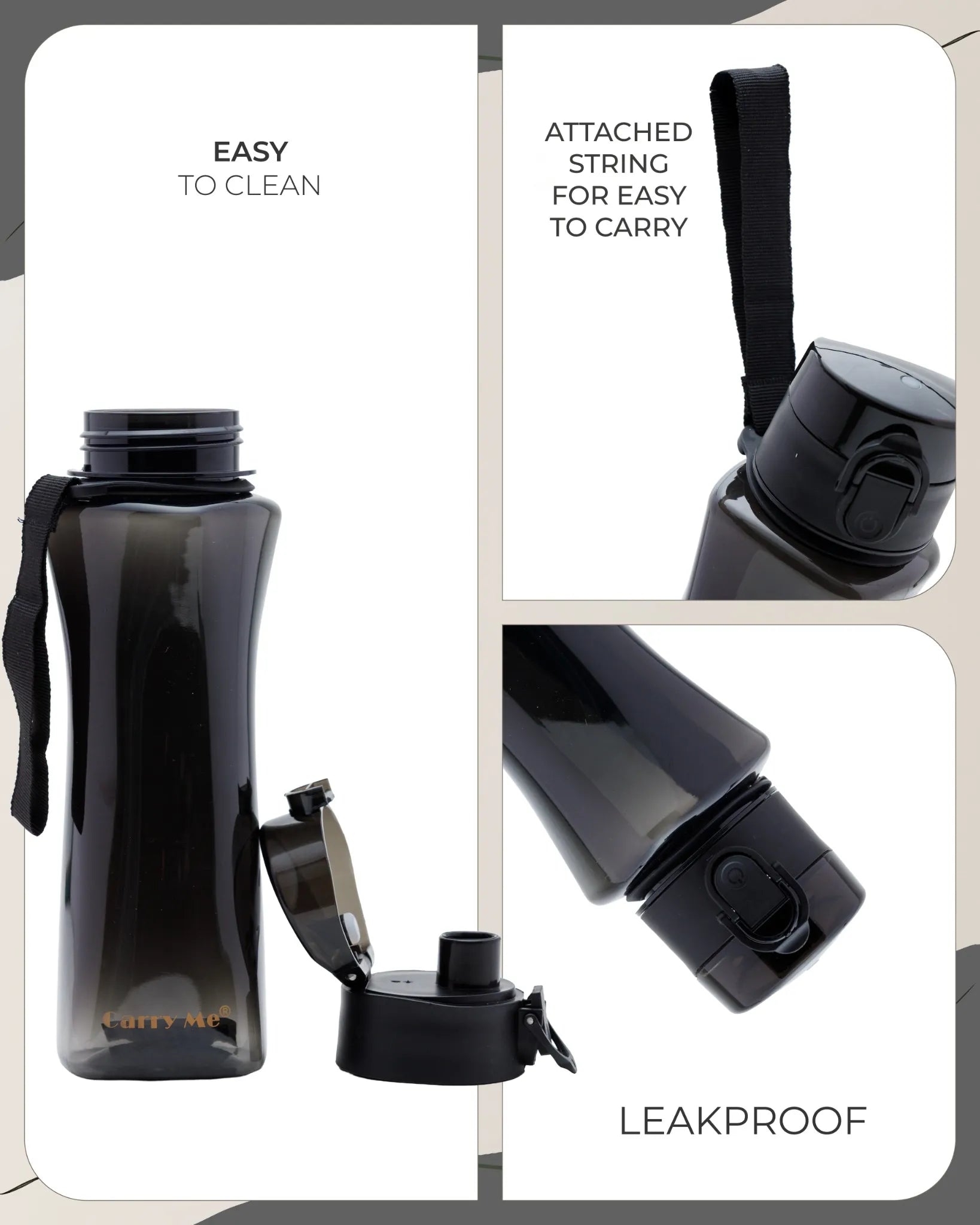 Leak-Proof Tritan Sports Bottle Black – 550ml– TUFULA