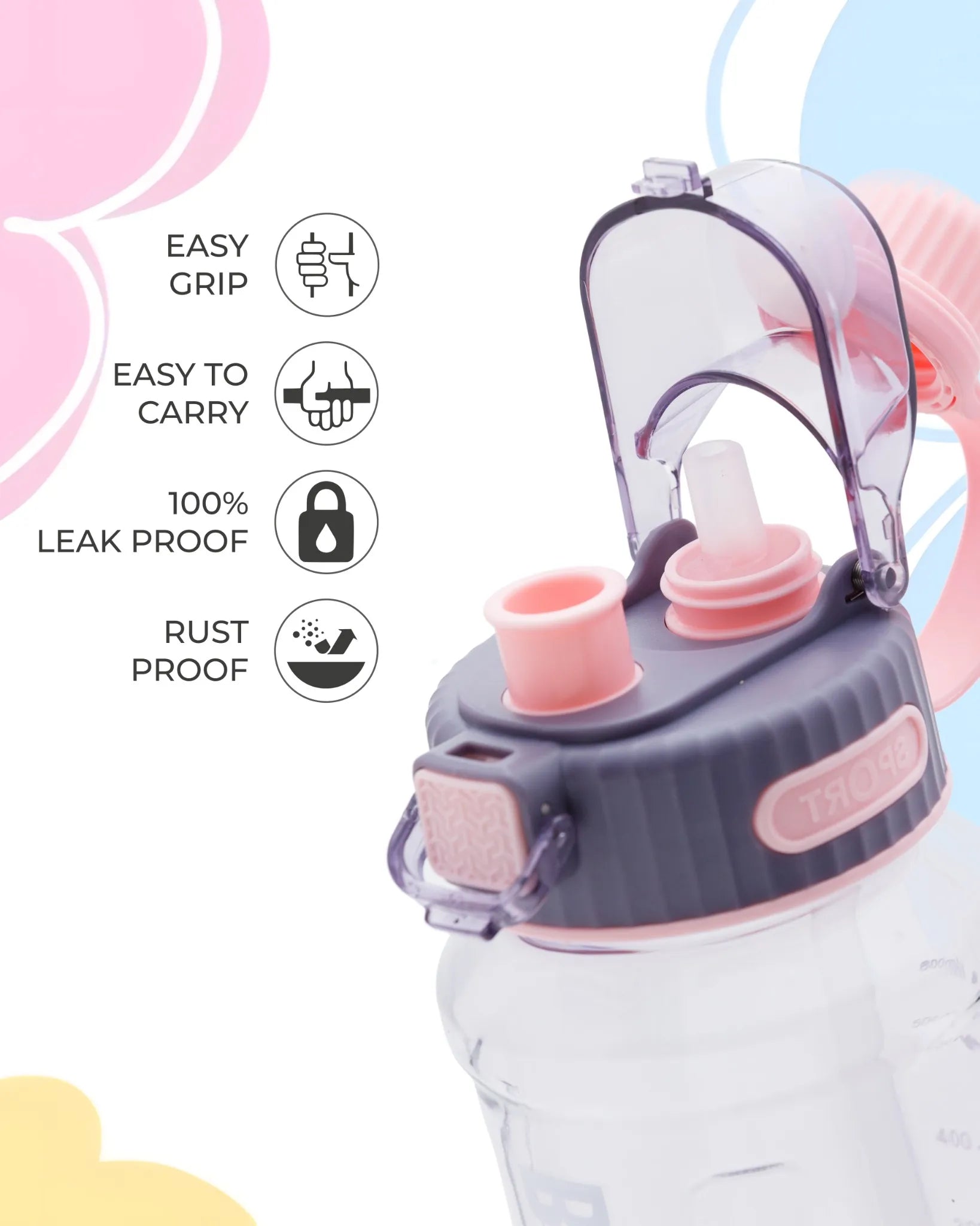 Kids Water Bottle with Straw Purple – 800ml – TUFULA