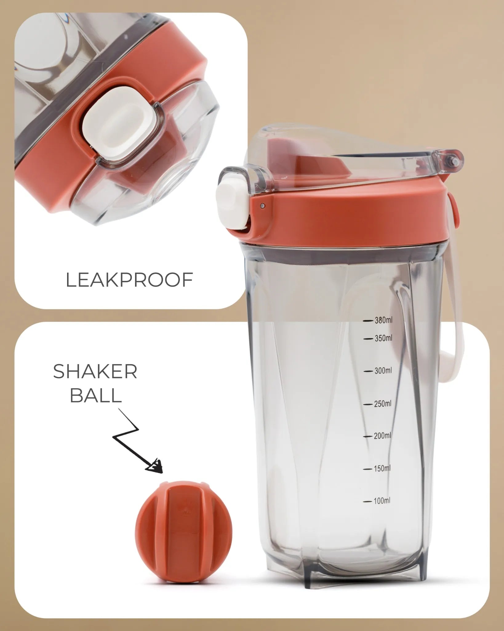 Protein Shaker Bottle Brown – 380ml – TUFULA