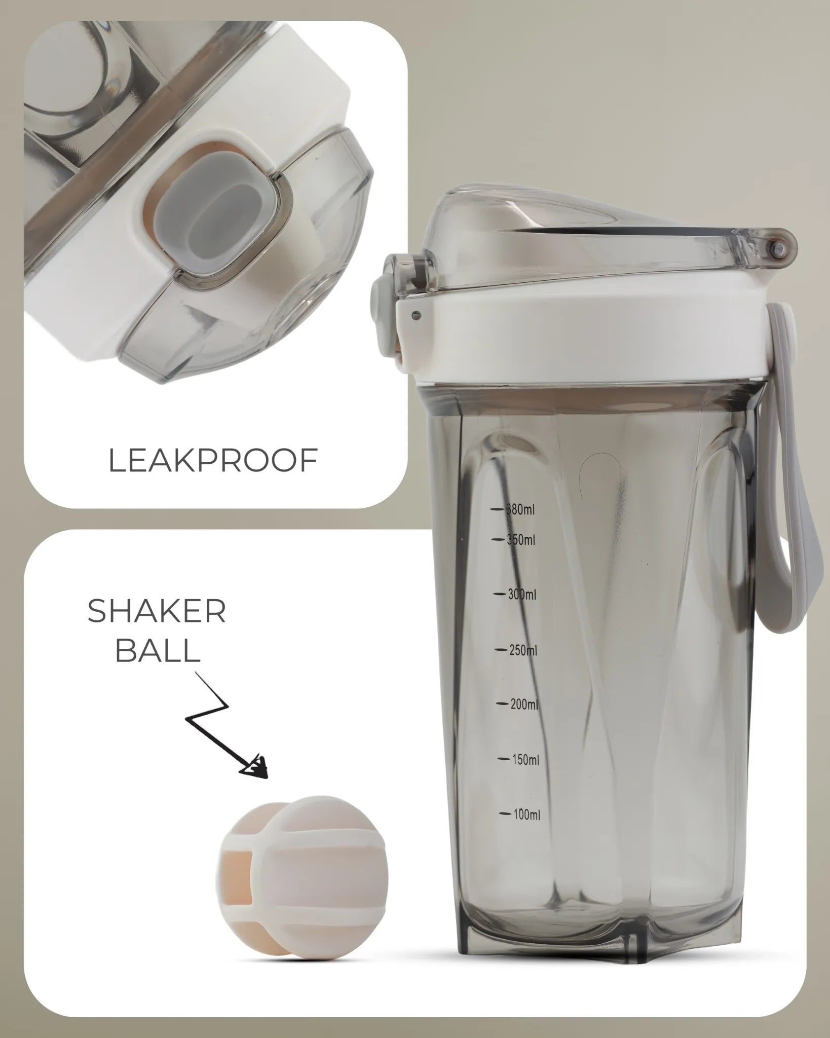 Protein Shaker Bottle Offwhite – 380ml – TUFULA