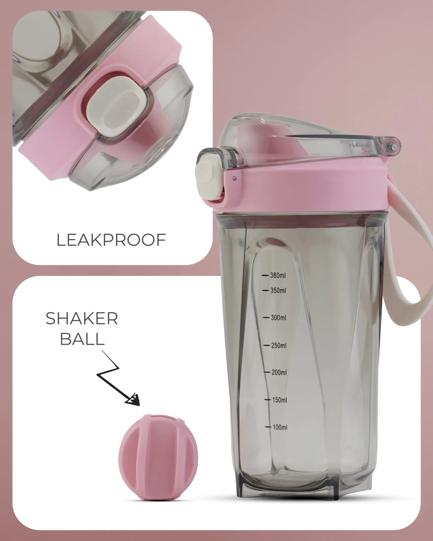Protein Shaker Bottle Pink – 380ml – TUFULA