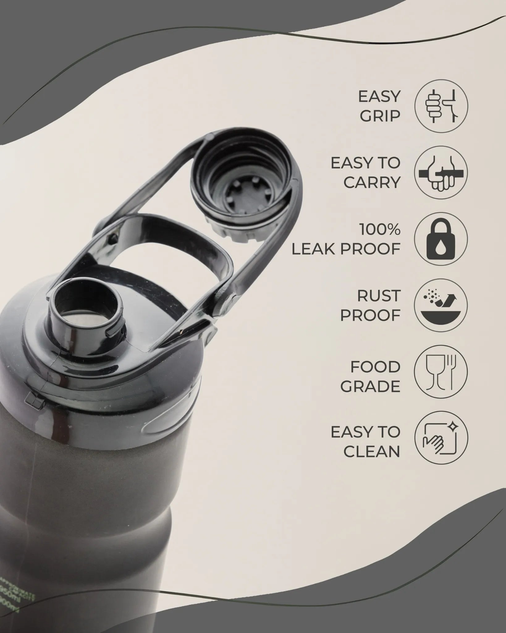 Sports Water Bottle Black – 950ml – TUFULA