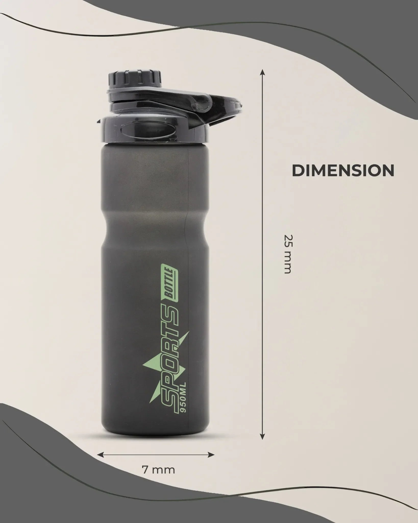 Sports Water Bottle Black – 950ml – TUFULA
