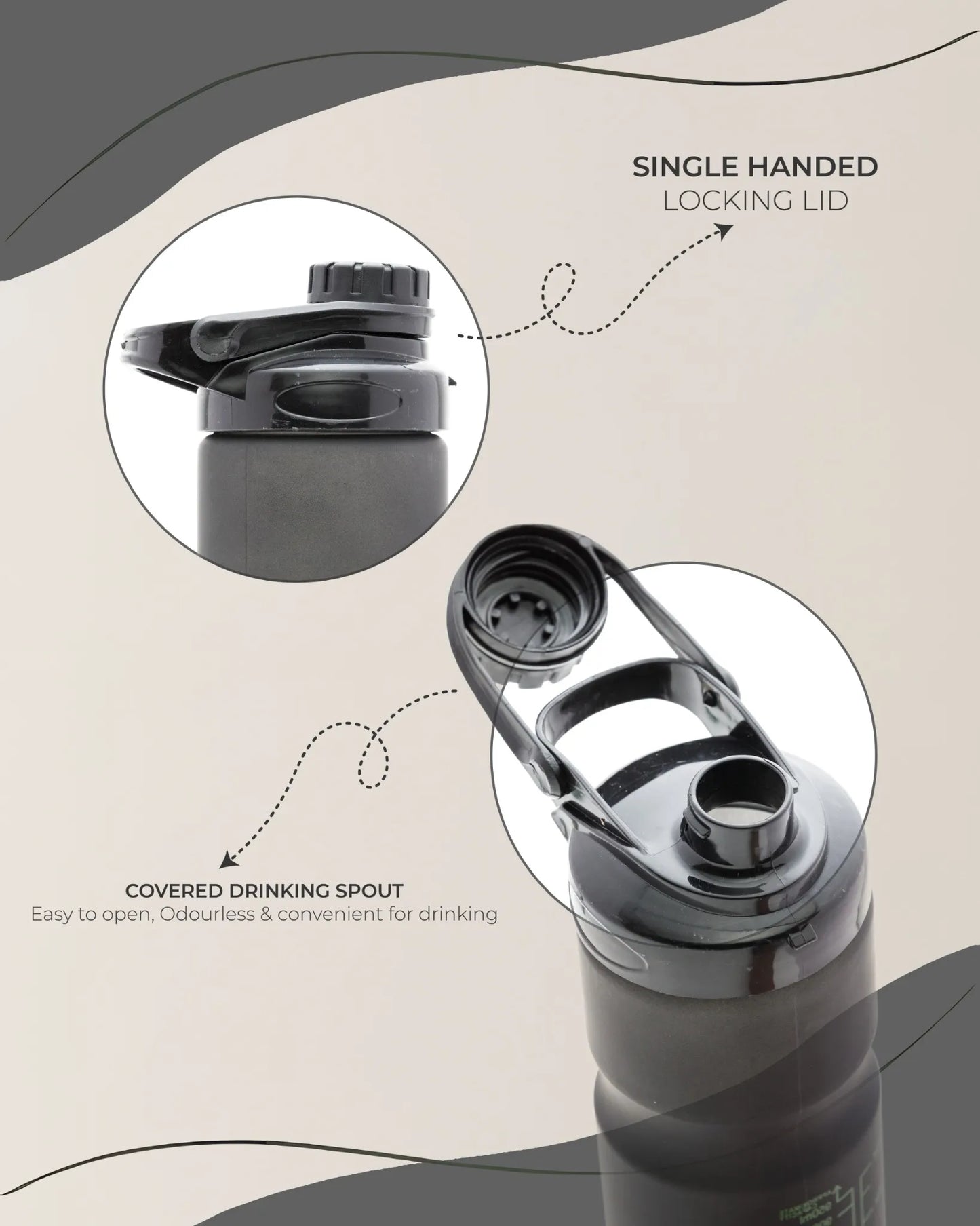 Sports Water Bottle Black – 950ml – TUFULA
