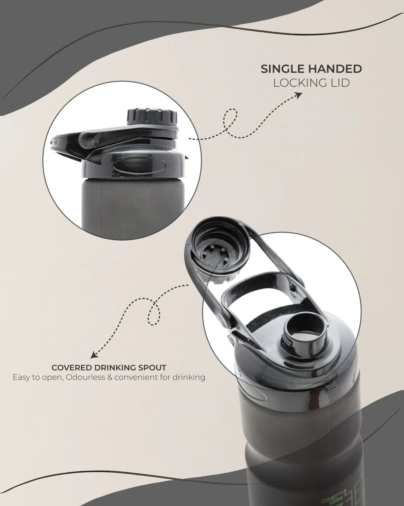 Sports Water Bottle Black – 950ml – TUFULA