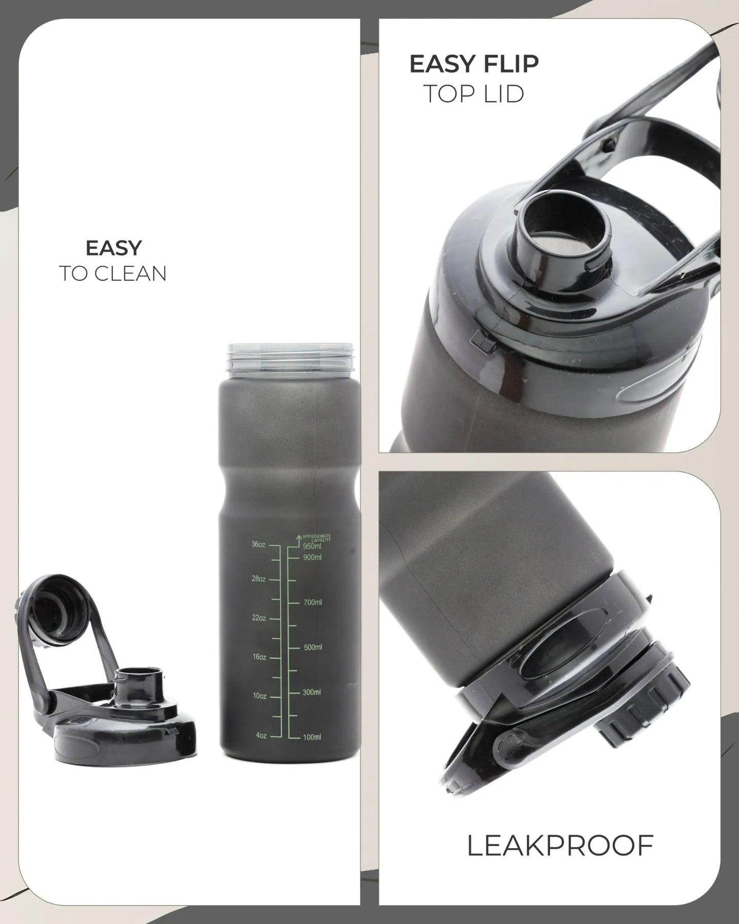 Sports Water Bottle Black – 950ml – TUFULA