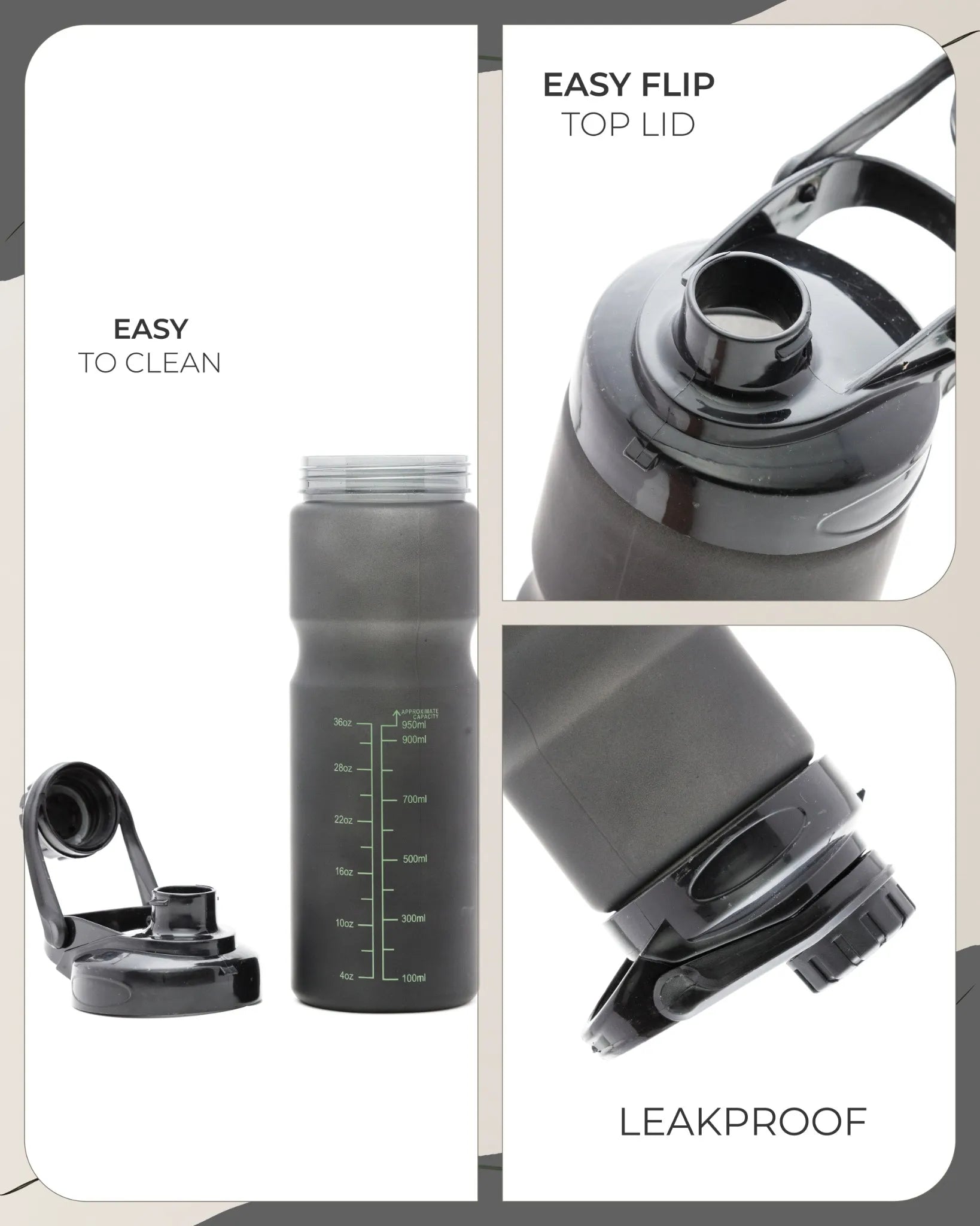 Sports Water Bottle Black – 950ml – TUFULA
