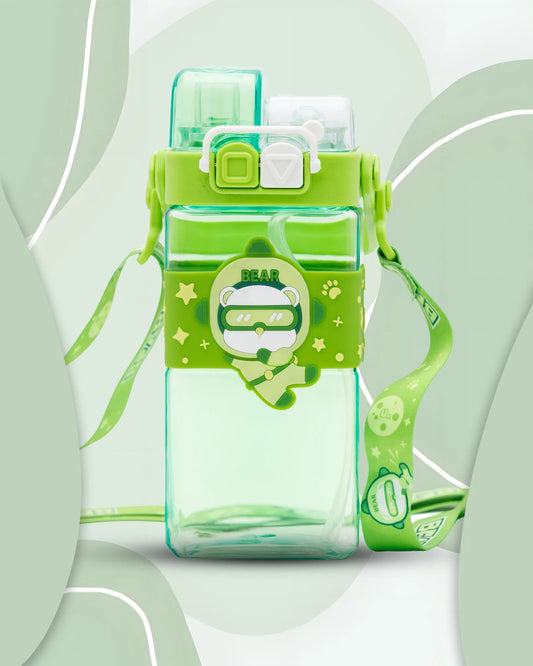 Kids Bear Straw Water Bottle Green – 500ml – TUFULA